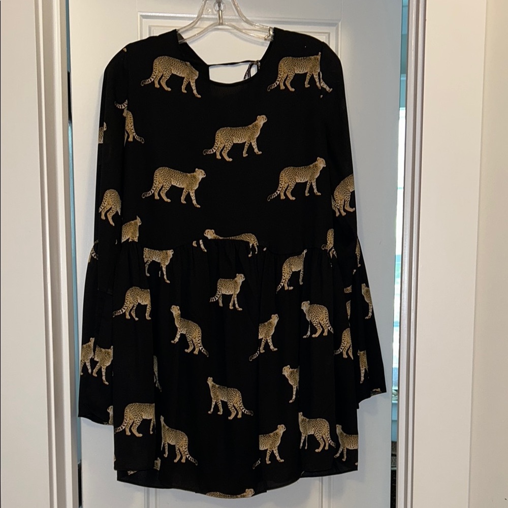 Buddy Love Black Dress with Gold Cheetah Print